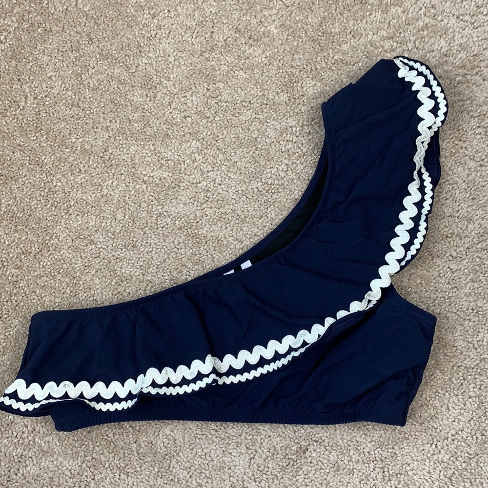 NWT J. Crew navy one shoulder bikini top med